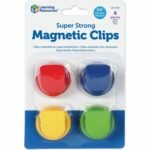 Learning Resources Super Strong Magnetic Clips Set 1.5" Diameter - 50 Sheet Capacity - for Whiteboard, Folder - Assorted - 4 / Pack (LER2692)
