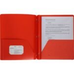 Business Source Letter Portfolio 8 1/2" x 11" - 50 Sheets Capacity - 3 x Prong Fastener(s) - 2 Pocket(s) - Red - 1 Each (BSN20887)