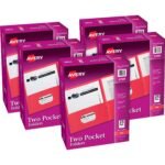 Avery® Letter Pocket Folder 8 1/2" x 11" - 40 Sheets Capacity - 2 Internal Pocket(s) - Embossed Paper - Red - Embossed - 25/Box - 5 / Carton (47989CT)