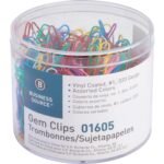 Business Source Vinyl-coated Gem Clips Small - No. 1 - 1.8" Length x 0.5" Width - for Paper - Rust Resistant - Assorted - 500 / Box (BSN01605)