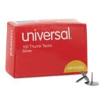 Universal Thumb Tacks, Steel, Silver, 0.31", 100/Box (UNV51002)