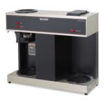 BUNN Pour-O-Matic Three-Burner Pour-Over Coffee Brewer, 12-Cup, Stainless Steel, Black (VPS)