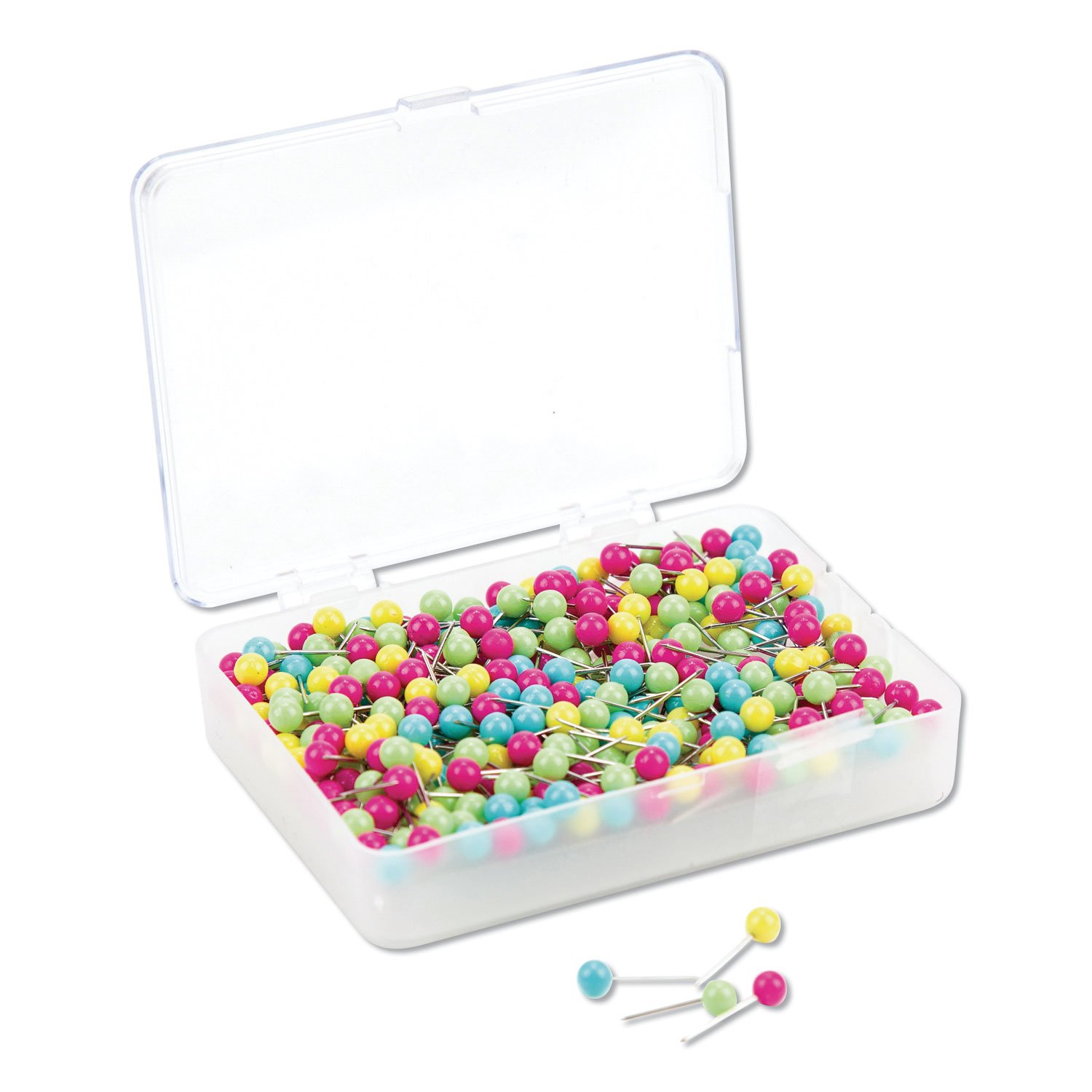 625481.jpg U Brands Map Push Pins, Plastic, Assorted, 0.5", 300/Pack (3086U0624) - Image 1